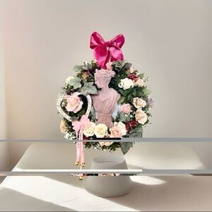 Shabby Chic Pink Rose & Classical Bust Wreath | Romantic Valentine's Day Decor |